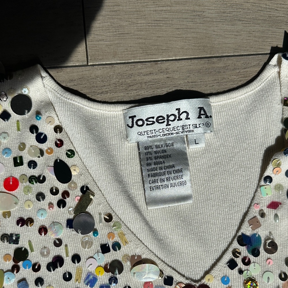Vintage Joseph A White V-Neck Sequin Embellished Tank - Picture 2 of 3